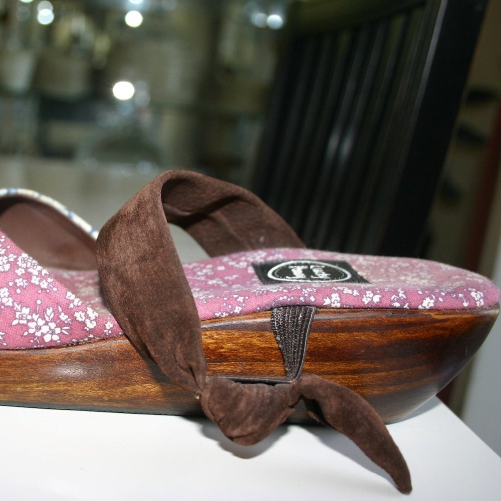 LUCKY PENNY Patchwork Clog Size 8 Wooden Platform/Walnut Stain*Fabric*Suede - Picture 13 of 13